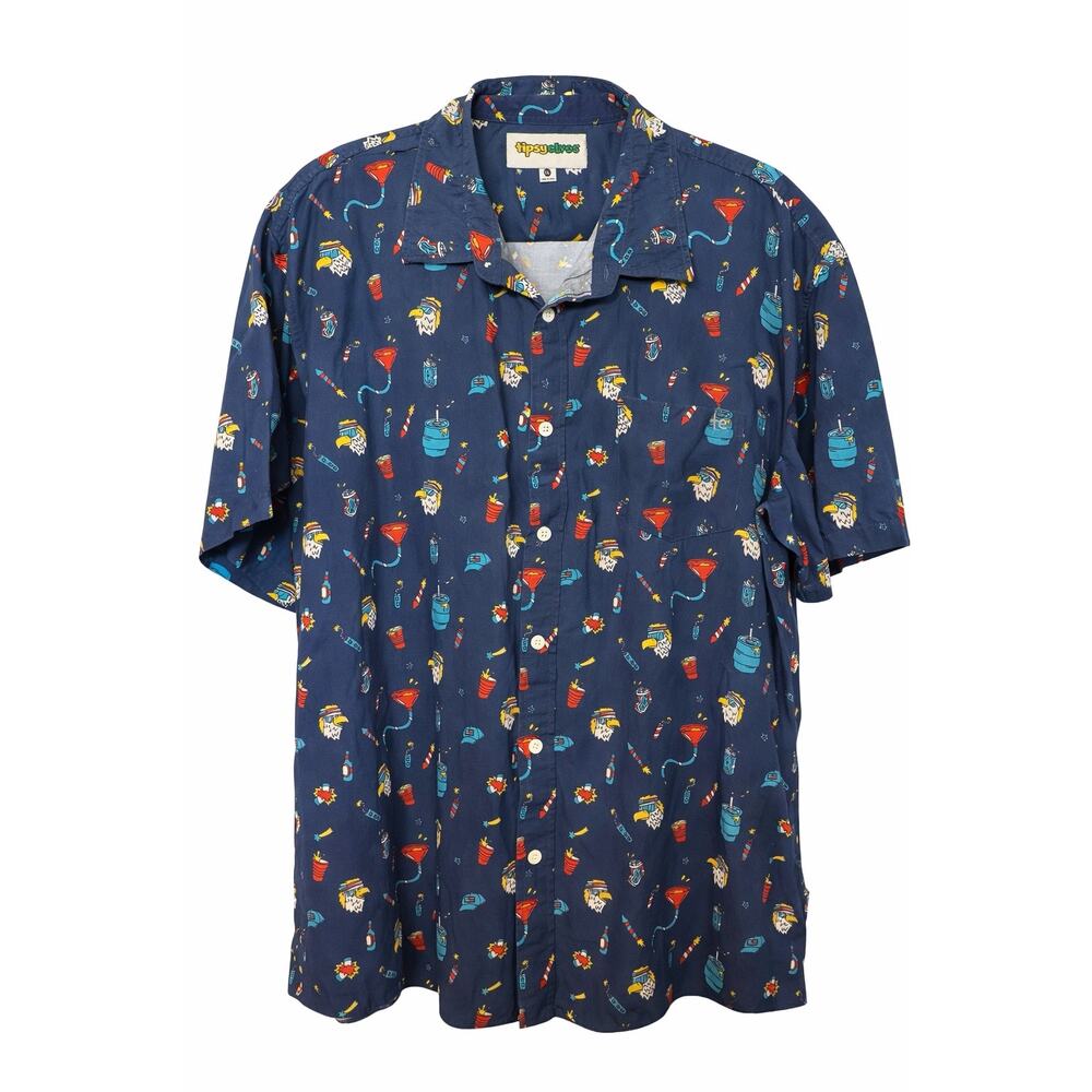 Tipsy Elves Men’s XXL Novelty Button Up Shirt | Fireworks Party Print